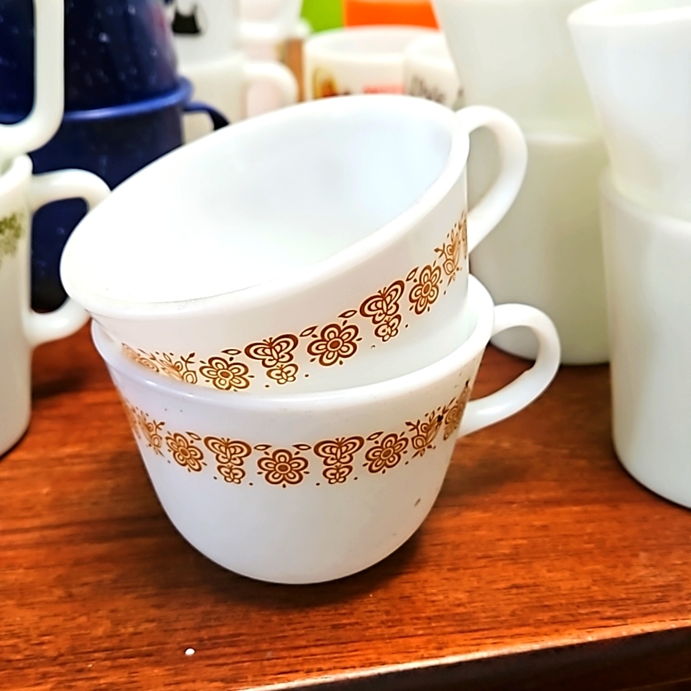 Pyrex milk glass coffee mugs
